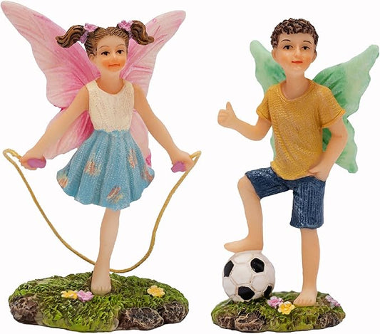 PRETMANNS Fairies for Fairy Garden - Boy & Girl Figurines – Cute Accessories for Indoor or Outdoor Miniature Garden – 2-Piece Set