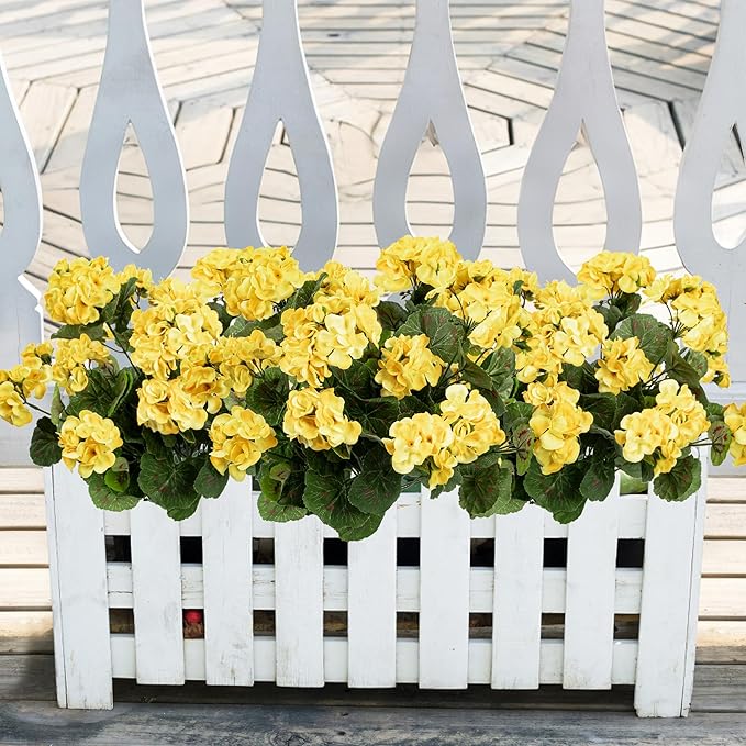 4PCS Home Decor Fake Plants Artificial Flowers Artificial Geraniums Outdoor Fake Flowers Artificial Flowers Fake Silk Bouquet, Fall Decor for Interior Porch Garden Decoration (Yellow) 14.4"