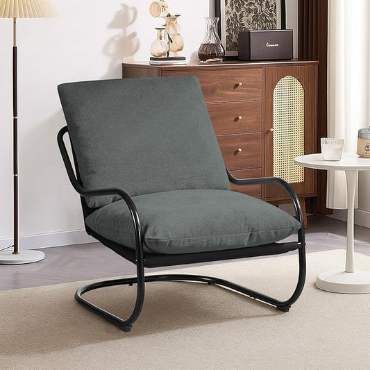 Peace nest Comfy Accent Chair Modern Living Room Bedroom Armchair with Mental Frame Comfortable Shredded Foam Cushion for Balcony Lounge Reading Meeting Room Dark Grey