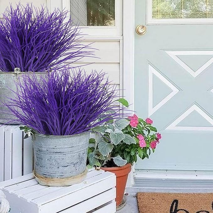 Fake Grass Plant Fake Plants Outdoor Artificial Onion Grass Artificial Grasses Outdoor UV Resistant Faux Plastic Grass Artificial Shrubs Bushes Fake Flowers Outside Artificial Yard Flower(Pure Purple)