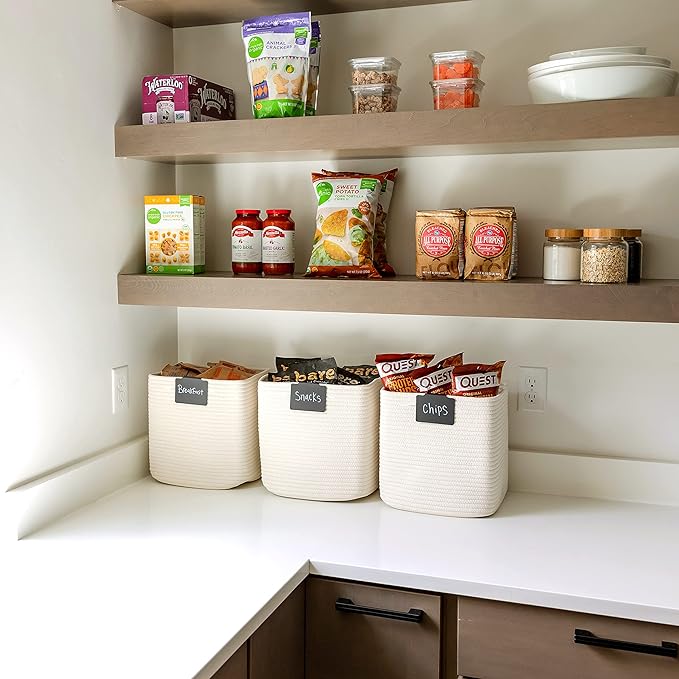 NaturalCozy Storage Cubes 11 Inch Cotton Rope Woven Baskets for Organizing, 3-Pack | Cube Storage Bin | Square Storage Baskets for Shelves Organizer, Classroom, Kids Toy Bins, Closet, Baby Nursery