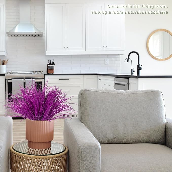 12 Bundles Artificial Fake Grass Plants Flowers Faux Plastic Wheat Grass Outdoor UV Resistant Greenery Shrubs Plant for Outdoor Planters Wedding Indoor Outside Hanging Home Garden Décor(Pure Fuchsia)