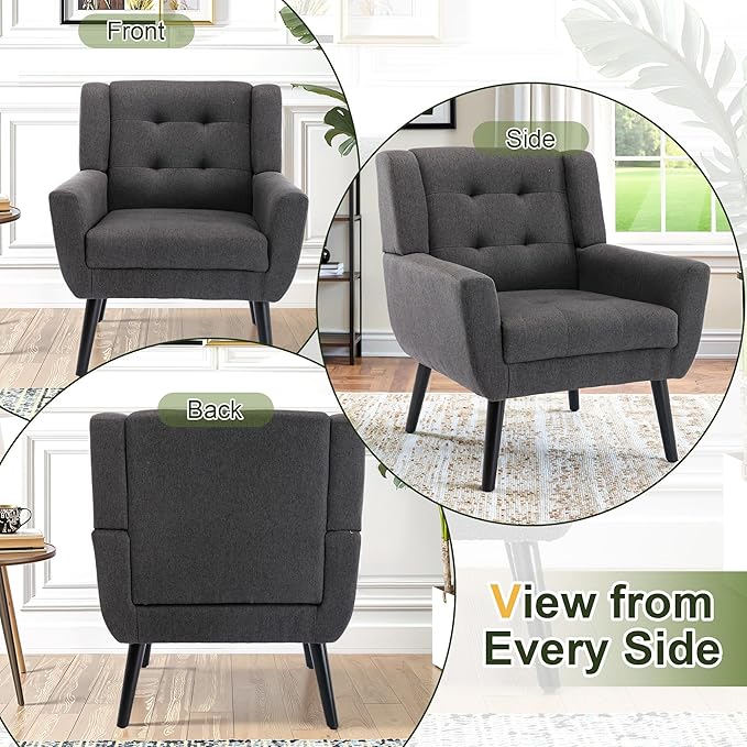 NicBex Accent Chair Set of 2, Modern Chair for Living Room Upholstered Foam Filled Living Room Chairs with Metal Legs Linen Cozy Lounge Armchair for Living Room Bedroom,Dark Grey