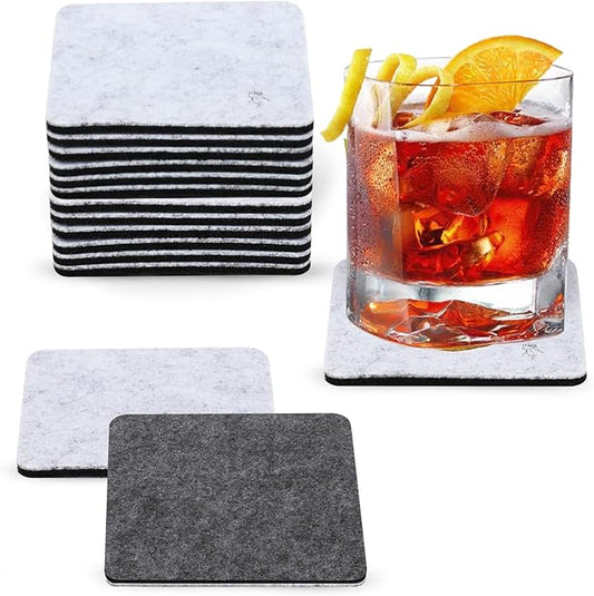 A&A Wonders Premium Felt Coasters for Drink, Two-Tone Reversible, Absorbent Felt Protects Furniture, Table, Anti Slip, Suitable for Drinks & All Table Types (Light Gray/Dark Gray, Square 12 Pack)