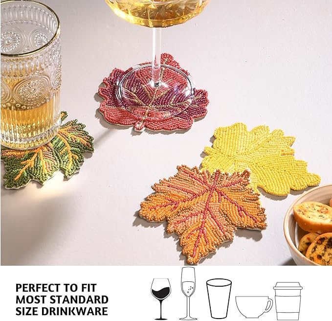 Folkulture Coasters Set of 4 | (4") Fall Coasters for Farmhouse Decor or Fall Table Decor | Boho Costers for Thanksgiving Decorations | Autumn Decor or Fall Stuff for Home | Bar Coaster Set