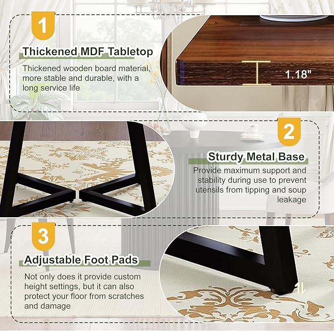 NicBex 31.5 Inch Square Dining Table for 4, Wooden Small Dinner Table Farmhouse Square Kitchen Tables with Metal Leg for Dining Room, Kitchen, Living Room, Brown & Black