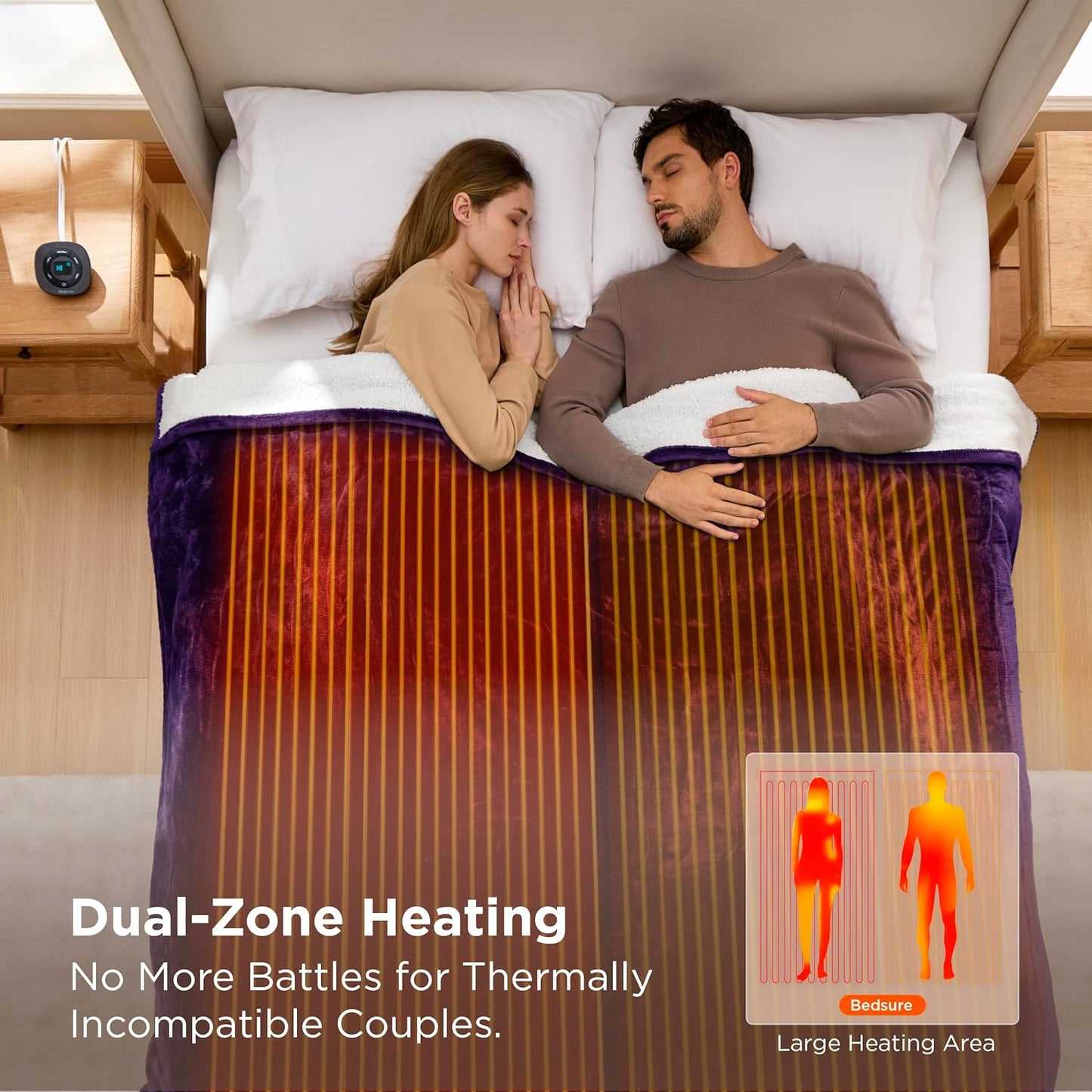 Bedsure Electric Blanket King Size - Dual Control Heated Blanket King Size, Fast Heating with 10 Time Settings & 10 Heat Settings, Warm Gift for Grandma (100x90 inches, Purple)