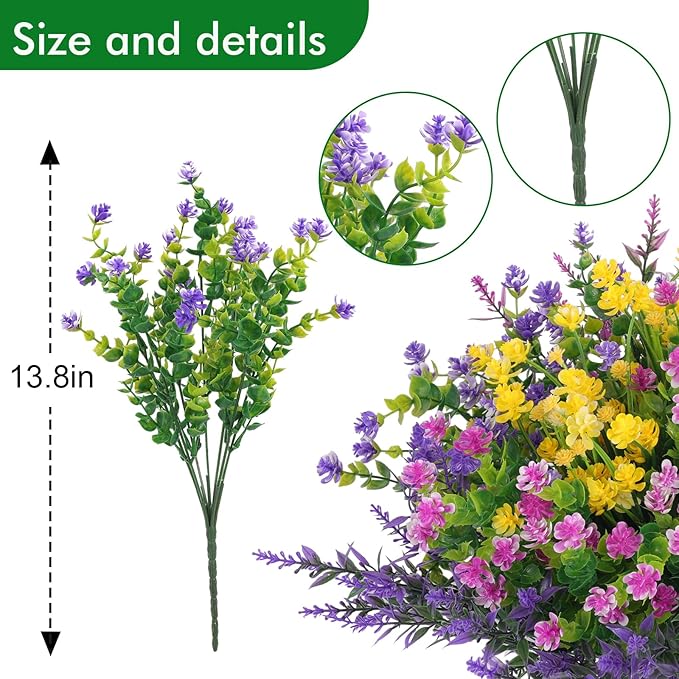 Hananona 48 Pcs Artificial Flowers Outdoor, Faux Artificial Plants UV Resistant Plastic Wild Flower Bulk for Hanging Planter Porch Window Home Wedding Summer Decor(48, Multiple Color)