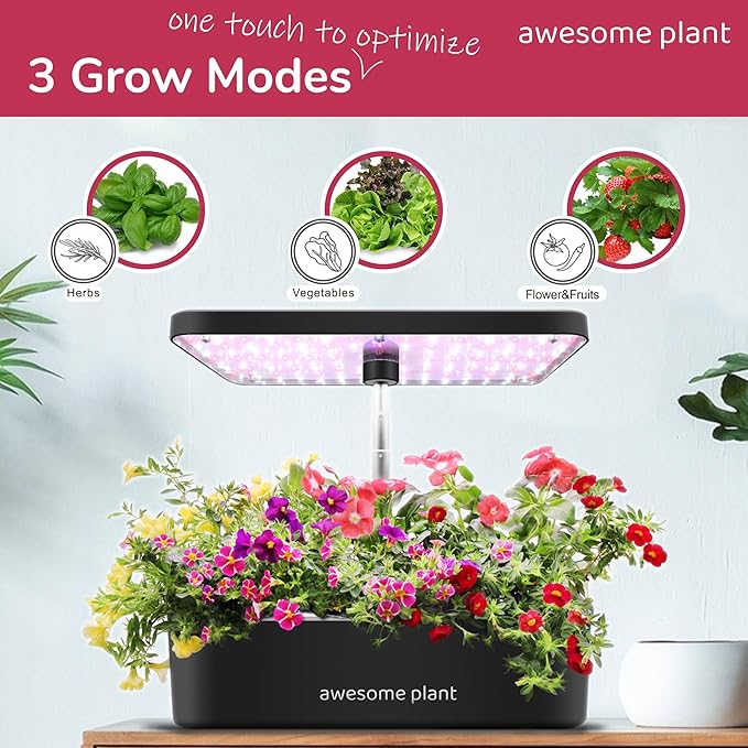 14Pro Hydroponics Growing System Kit (14 Pods), Large Indoor Herb Garden Kit with 5L Watertank, LED Grow Light, Perfect Hydroponic Gardening Gifts, Adjustable Height Up to 18.7", Black