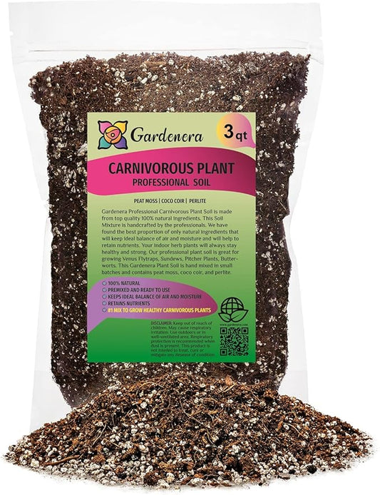 Professional Carnivorous Plant Soil - Ready to Use for Venus Flytraps, Sundews, Pitcher Plants, Butterworts | Peat Moss, Coco Coir, Perlite - 3 Quart Bag