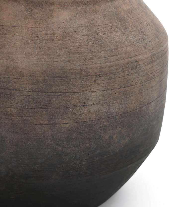 LuxenHome Round Ceramic Flower Vase, 13 Inch Brown Terracotta Vases, Vintage Large Pottery for Living Room Decor Entry Way Table Home Decor, Rustic Pottery