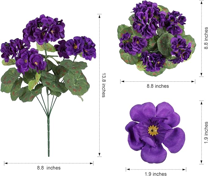 Artificial Geranium Fake Flowers for Outdoors Decoration, 6 Bundles Silk Geraniums Flower UV Resistant Look Real Faux Plants for Front Door Garden Porch Planter Patio Balcony Yard Indoor Home, Mix