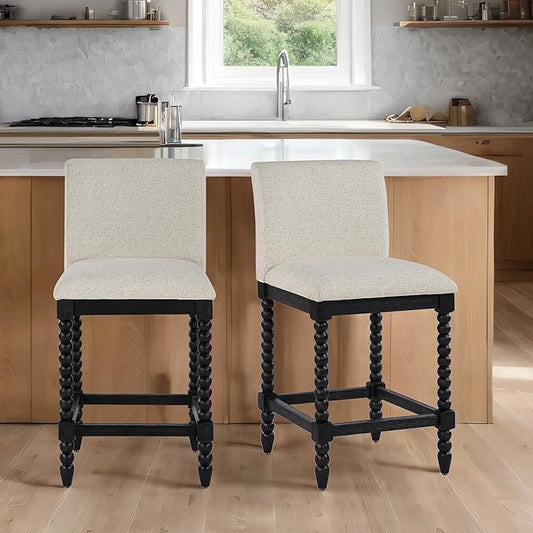 DUHOME Spindle Counter Stools Set of 2 with Padded Spring Seat,Wooden Bar Stools Farmhouse 26 Inch Counter Height Stools Chairs with Spindle Back for Kitchen Island