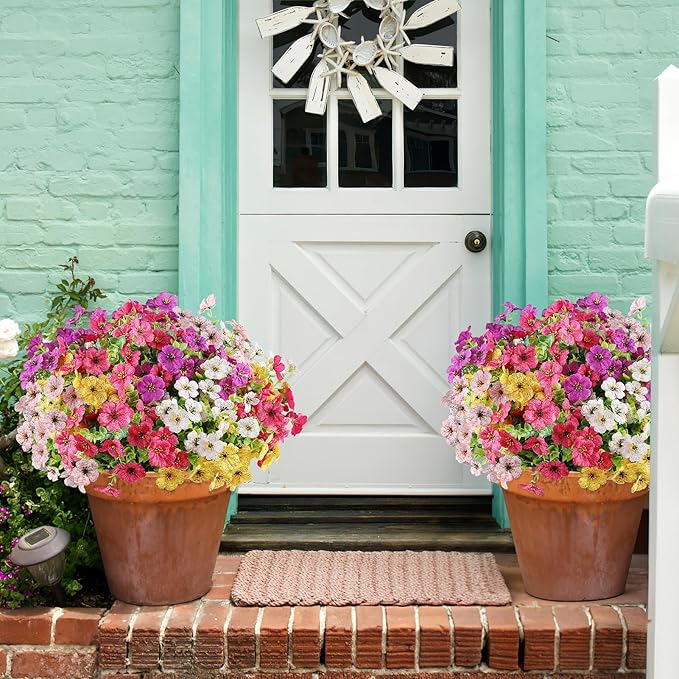 AGIRL 16 Bundles Artificial Flowers for Outdoor,No Fade Fake Plastic Flowers Faux Plants for Hanging Planters Decoration Indoor Outside Garden Porch Window Box Home Wedding