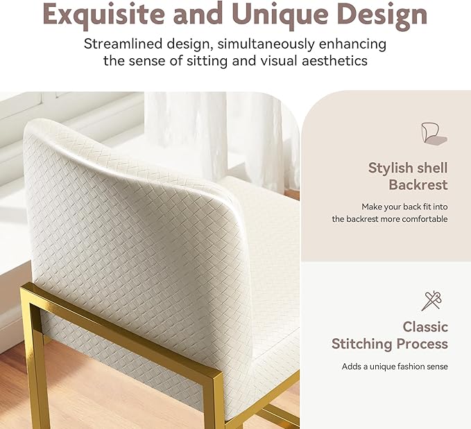 ALPHA HOME 24” Bar Stools Set of 4 Counter Height Bar Stool Pu Leather Kitchen Modern Bar Stools with Backrest Upholstered Footrest Sturdy Chromed Metal Steel Frame, Off-White