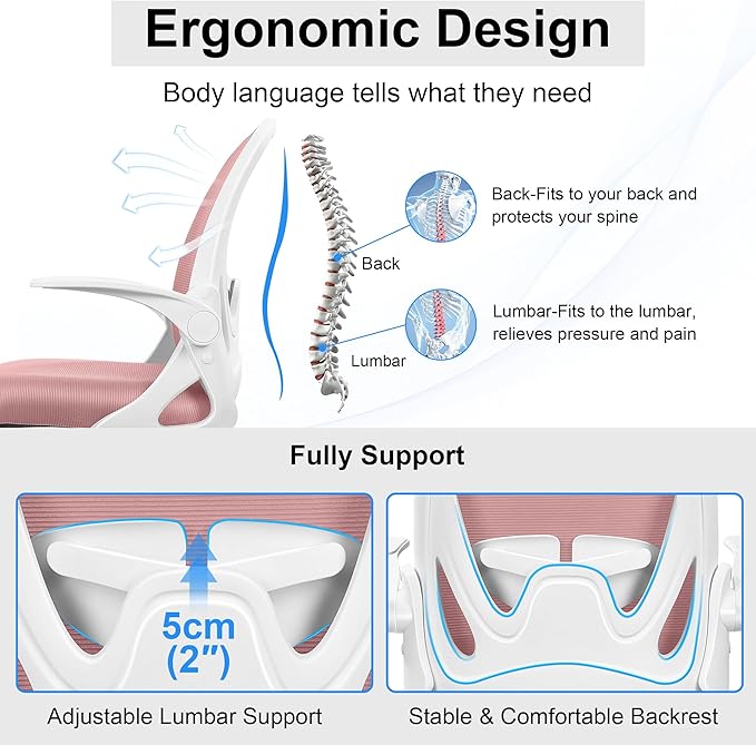 Primy Drafting Chair Tall Office Chair with Flip-up Armrests Executive Ergonomic Computer Standing Desk Chair with Lumbar Support and Adjustable Footrest Ring (Rose Quartz)