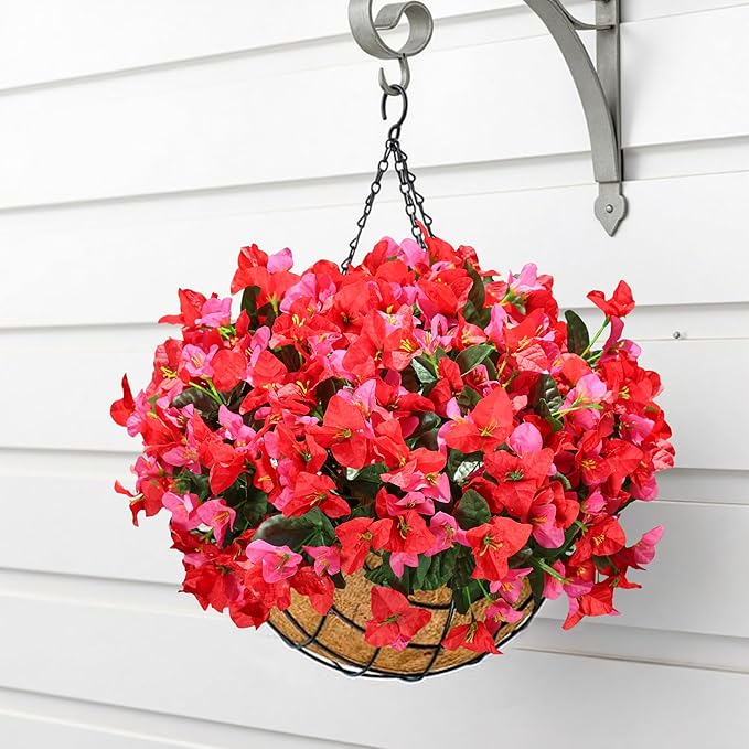 Artificial Flowers for Outdoors, 4 Bundles Fake Bougainvillea Flower UV Resistant Silk Flowers for Outside, Outdoor Faux Plants for Planter Patio Porch Window Garden Home Decoration (RedHotpink)