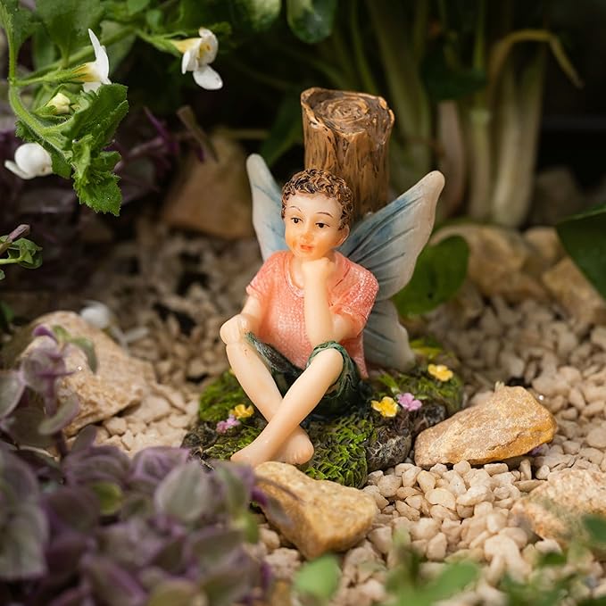 PRETMANNS Fairies for Fairy Garden - Fishing Boy Figurines – Accessories for Indoor or Outdoor Miniature Garden – 2-Piece Set
