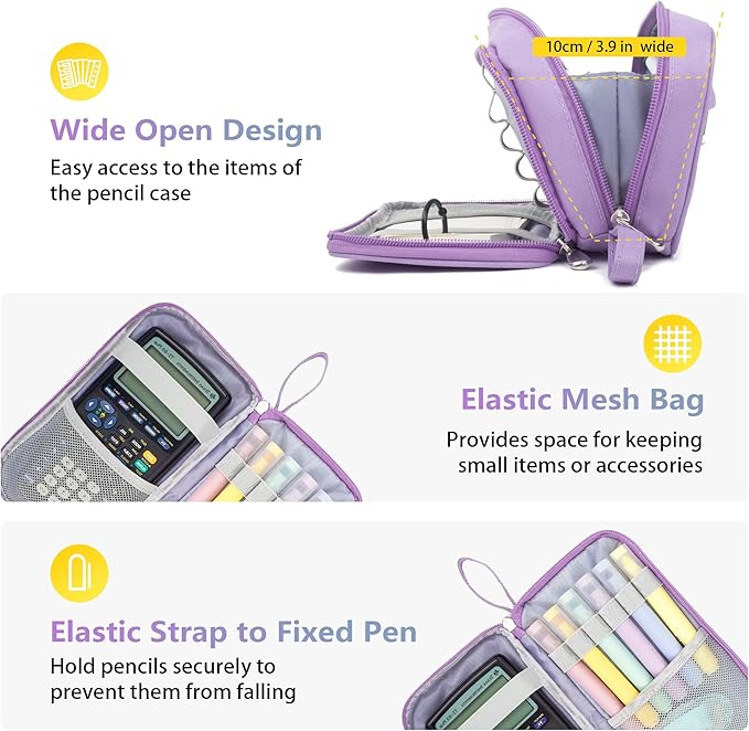 Pencil Case Big Capacity Pen Pouch Large Storage Holder Marker Pen Bag Durable 3 Compartment School Office Desk Organizer Portable Cute Zipper Stationery for Kids Teen Student Boys Girls Adults