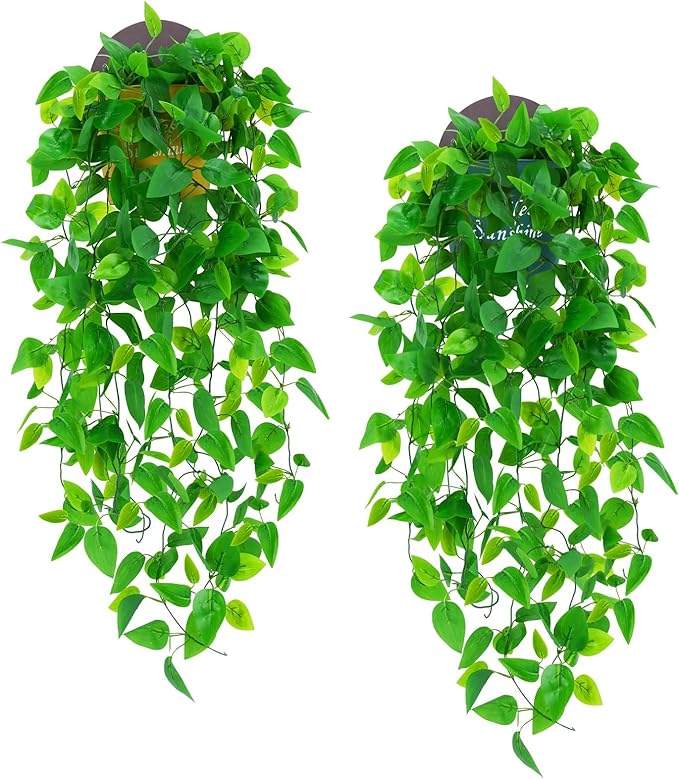 Hanging Plants Artificial Decor,4PCS 13FT Faux Ivy Vine with Planters Wall Fake Hanging Plants in Pots,Silk Greenery Faux Vines for Home Bedroom Living Aesthetic Patio Indoor Outdoor Decor