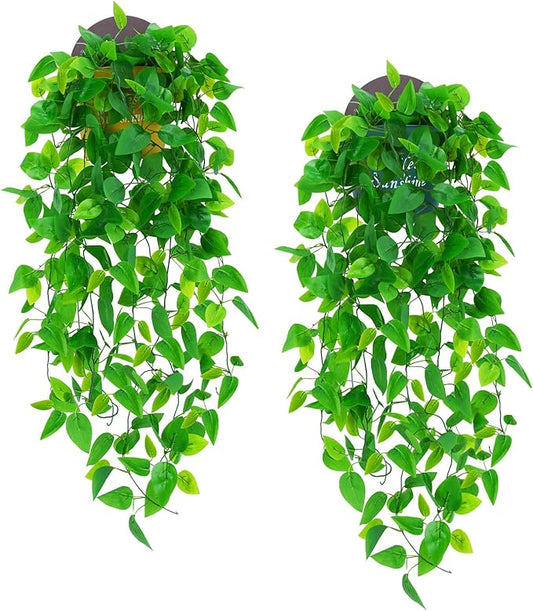 Hanging Plants Artificial Decor,4PCS 13FT Faux Ivy Vine with Planters Wall Fake Hanging Plants in Pots,Silk Greenery Faux Vines for Home Bedroom Living Aesthetic Patio Indoor Outdoor Decor