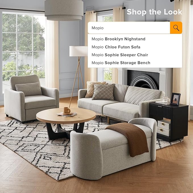 mopio Sophie 51" Ottoman Storage Bench, Entryway and Window Seating, End of Bed Curved Stool for King & Queen Bed, Storage Chest for Bedroom (Light Gray Fabric)