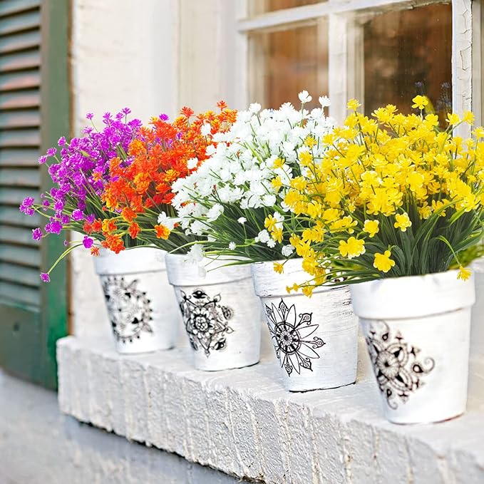 8 Bundles Artificial Outdoors Flowers (Purple-Daffodil)