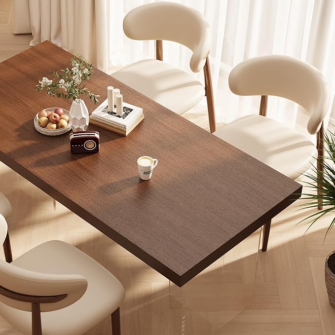 Kitchen Dining Chairs Set of 6 Modern Upholstered Leather Farmhouse Dining Room Chair with Metal Legs, Walnut/Khaki