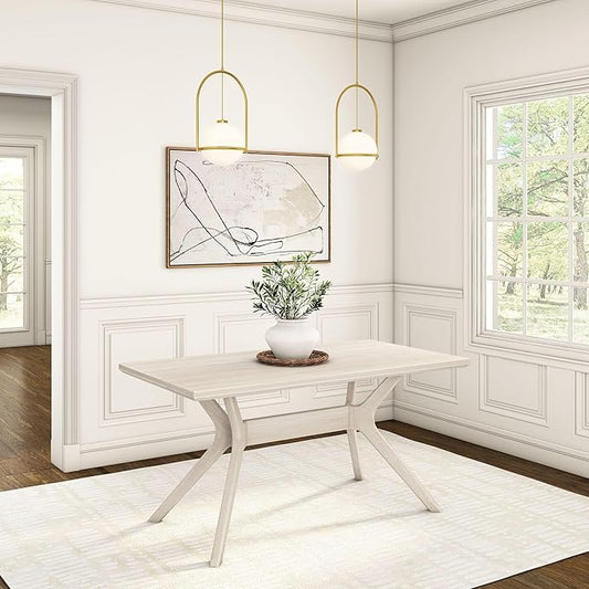 Plank+Beam Verso Rectangular Dining Table, 60 Inch Solid Pine & Rubberwood, Coastal White