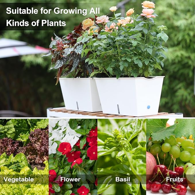 Window Box Planter 6 Pcs, 12.1 Inches Self Watering Plant Pots Rectangle Flower Pots with Drainage Holes and Breathable Trays, Vegetable Planters for Windowsill Patio Garden Balcony Porch Yard (White)