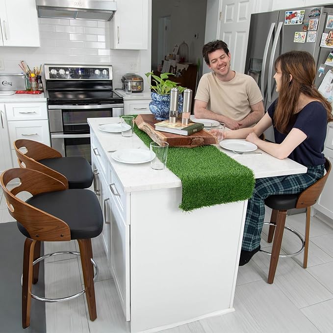 Counter Stools Set of 3, Counter Height Bar Stools with Walnut Crafts, Bentwood Curved Back, Upholstered Faux Leather, Soft Cushion Seat, Swivel Counter Chairs for Island/Pub (Green, 26" Seat Height)