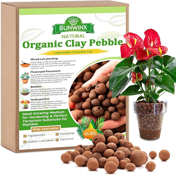 6 LBS Natural Leca Clay Pebbles for Plants- 4-16mm Expanded Clay Leca Balls for Indoor Plants, Hydroton Clay Pebbles for Plants Hydroponic & Aquaponics Growing, Orchids, Drainage, Terrarium