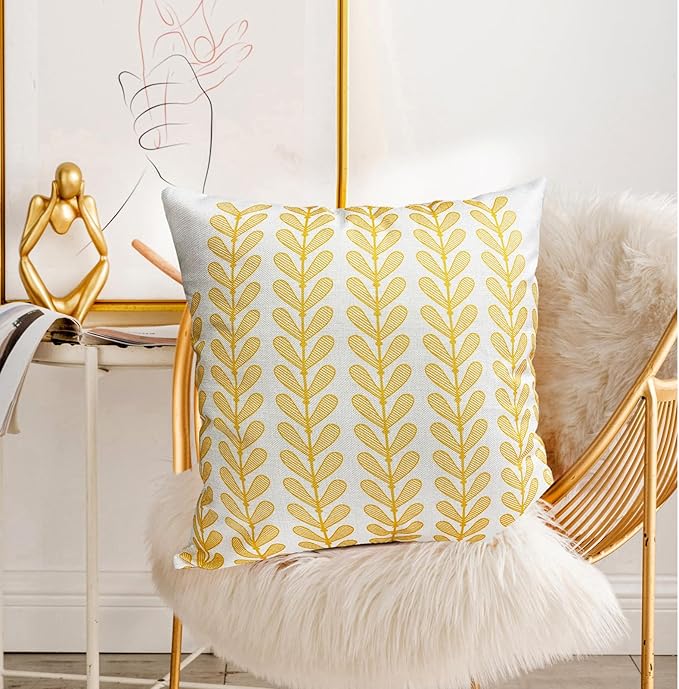 Decorative Throw Pillow Covers Set of 2 Chrome Yellow Pillow Covers 18x18 Inch Throw Pillow Cover Linen Pillowcase Modern Boho Farmhouse Outdoor Pillow Covers for Couch Sofa Living Room