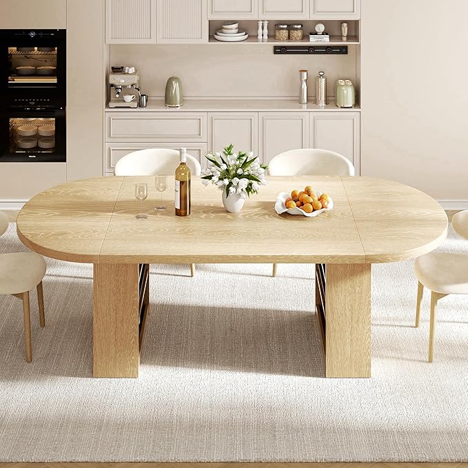 78.7" Dining Table for 6 8 10, Modern Dining Room Table with Storage, Wood Kitchen Table with Heavy Duty Legs, Dinner Tables for Kitchen Dining Room (Natural)