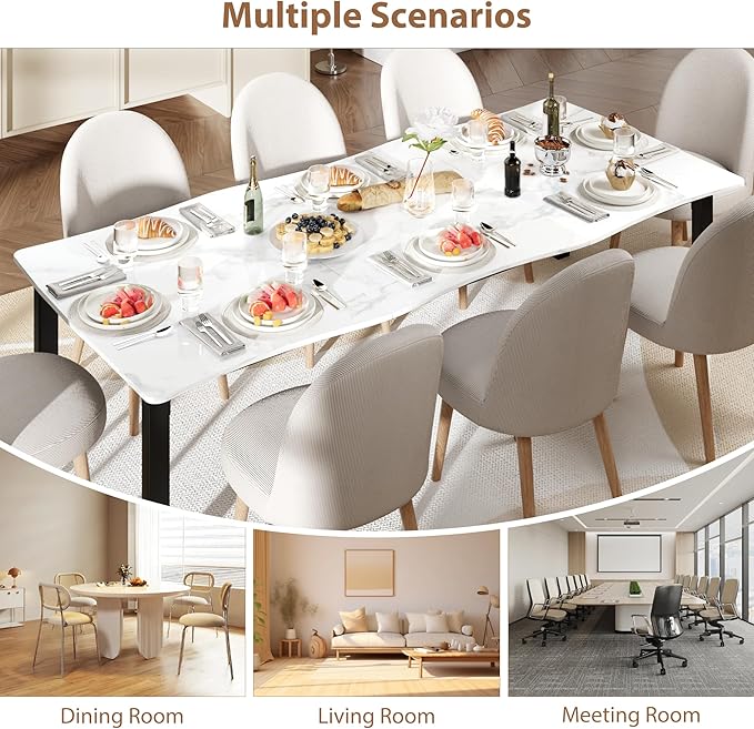 70.9”Dining Table with Wave Irregular Edge, 15mm Thick MDF Top & Metal Frame, for Kitchen, Quick Assembly, Wooden Kitchen Table for 6-8, Waterproof Scratch-Resistant, Marble