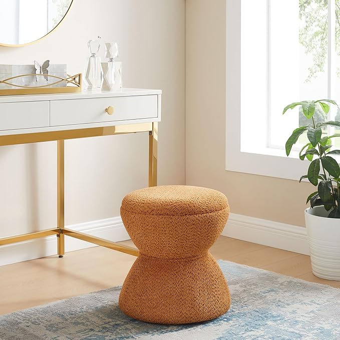 VANOMi Multi-Functional Boucle Ottoman, Vanity Stool Chair, Sturdy Wooden Footstool, Suitable for Living Room, Bedroom, and Entryway, Without Installation, Curry