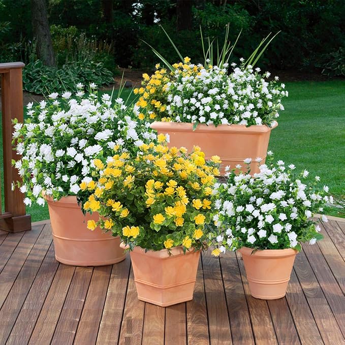 24PCS Artificial Flowers, Fake Artificial Greenery UV Resistant No Fade Faux Plastic Plants for Wedding Bridle Bouquet Indoor Outdoor Home Garden Kitchen Office Table Vase(White)