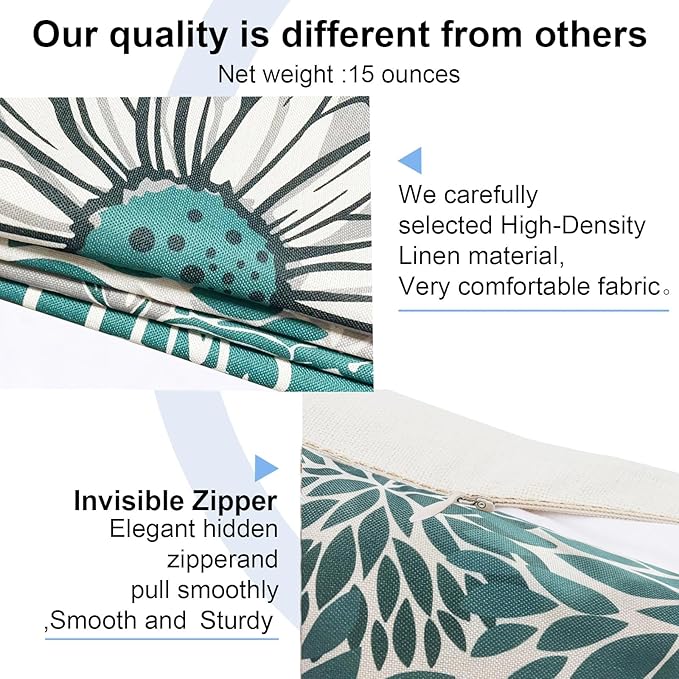 Decorative Throw Pillow Covers Set of 4 Green Pillow Covers 18x18 inch Farmhouse Throw Pillow Cover Linen Square Pillowcase Cushion Cases, Boho Pillow Covers for Couch Sofa Outdoor Home