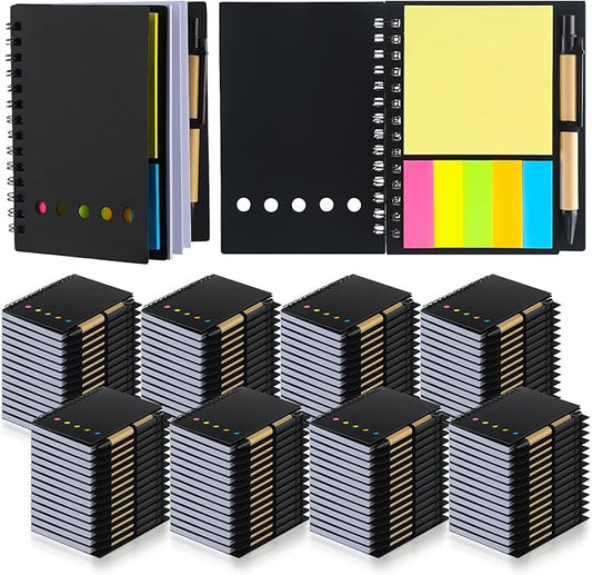 Qilery 100 Pack Lined Spiral Notebook Small Notepad and Pen Set Steno Pads Lined Notepad Black Pocket Notebook for Business Office School Supplies