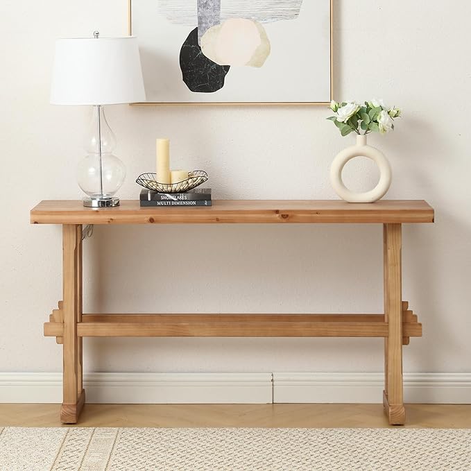 Narrow Entryway Table 59" Farmhouse Wood Console Table for Entryway Rustic Sofa Table for Living Room/Hallway/Reception/Bedroom, Natural Color
