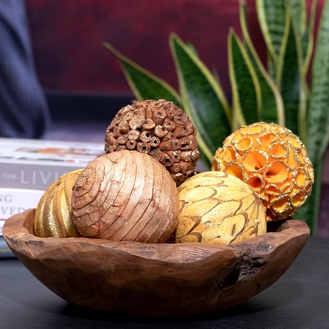 Natural Tones Vase & Bowl Fillers Glitter Gold Decorative Balls | Home Decor (Yellow Gold)