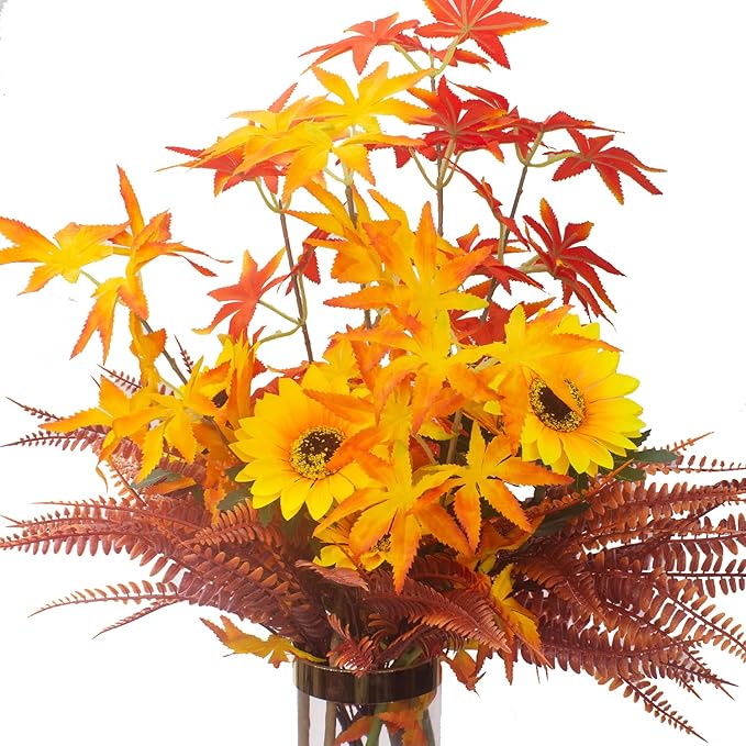 Artificial Plants, 12 Bundles Fake Boston Fern Greenery Outdoor UV Resistant Plastic Flowers (Fall Boston)