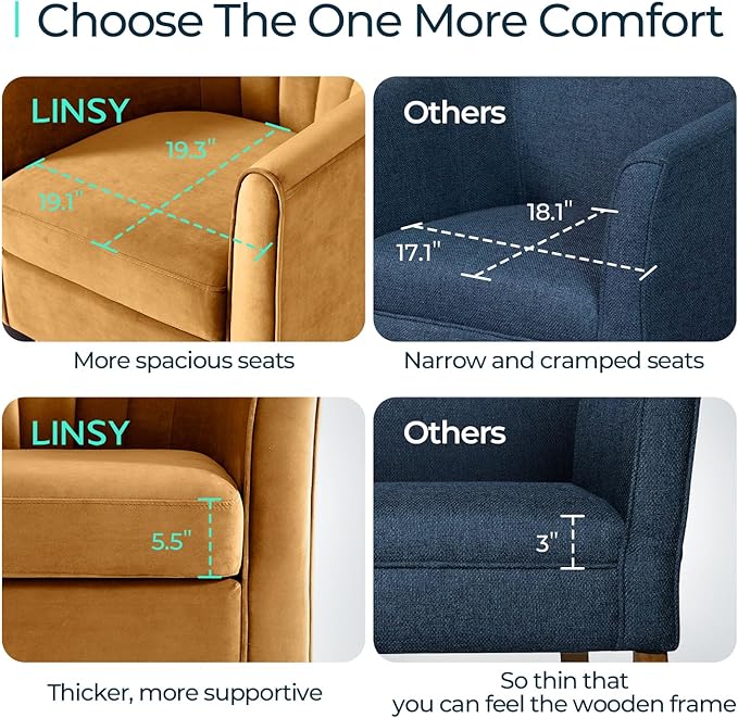 LINSY Accent Chair with Ottoman, Modern Barrel Chair Small Armchair Reading Chair with Footrest, Comfy Round Arms Chair for Living Room Bedroom Reading Room, Velvet, Yellow