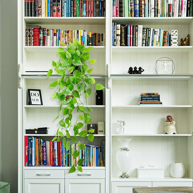 LOYWREE 3 Pack Small Artificial Hanging Plants with Faux Ivy Vine and Hanging Pothos 39Inch Fake Plant Realistic Greenery for Shelf Decor in Home, Office, Indoor & Outdoor Gardens