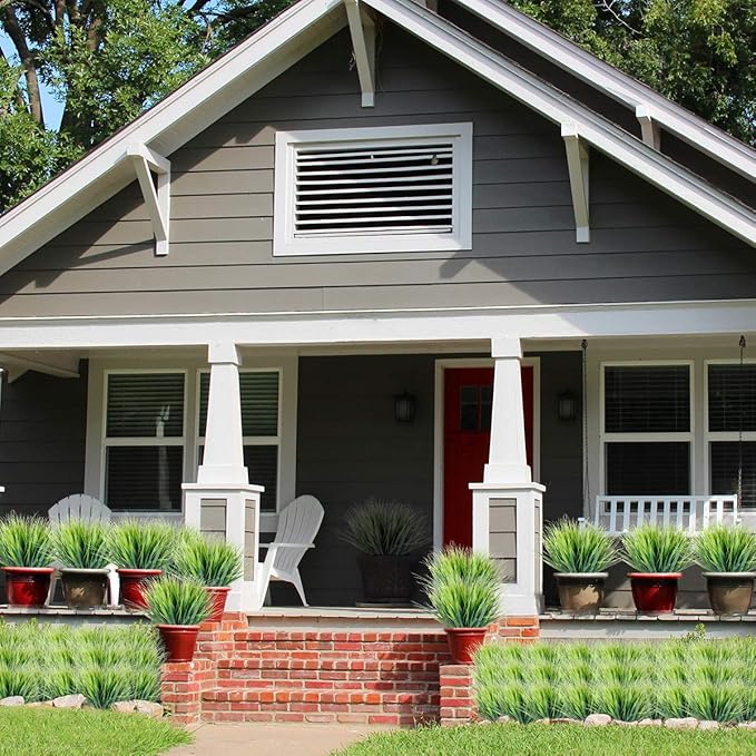 12 Bundles Artificial Grasses Outdoor UV Resistant Fake Grass No Fade Faux Plastic Plants Garden Window Box Decorating(Green Grass)