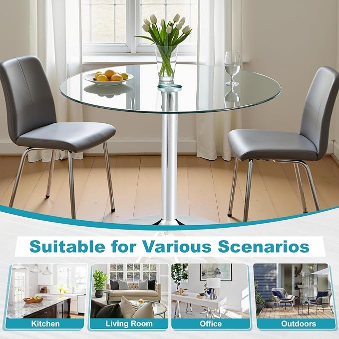 Dining Table for 4 Modern Round Glass Dining Table 39" Kitchen & Dining Room Tables with Metal Base and Glass Tabletop for Dining Room and Apartment, Silver
