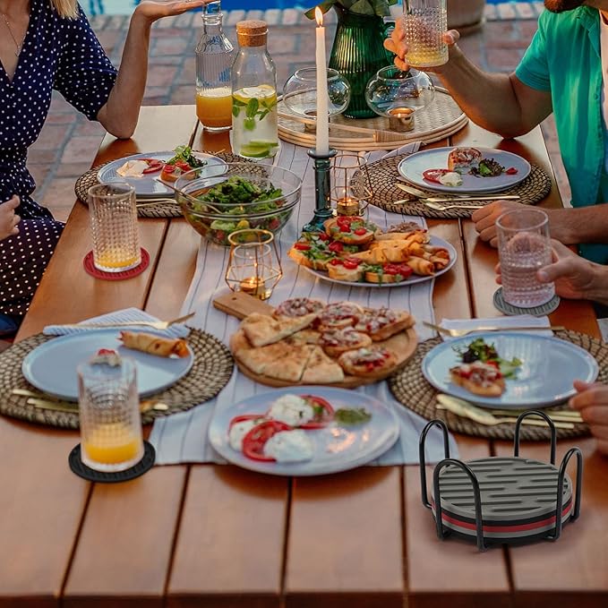 Silicone Coasters for Drinks Coaster Set of 6 pcs Cup Coasters with Holder for Coffee Table for Home Decor for Kinds of Cups Cute Tabletop Protection Suitable Gift for Friend Rubber Drink Coaster Set