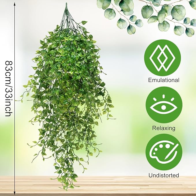 Hoteam 12 Pcs Artificial Hanging Plants 32 Inch Fake Ivy Vines with Fake Leaves Patio Artificial Plants Greenery for Living Room Indoor Outdoor Wall, No Basket (Ivy)
