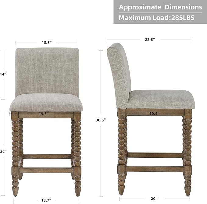 DUHOME Spindle Counter Stool with Padded Spring Seat,Wooden Bar Stools Farmhouse 26 Inch Counter Height Stools Chairs with Spindle Back for Kitchen Island