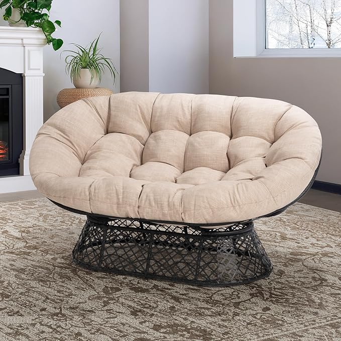 Bme Double Papasan Chair, Beige-Black Frame